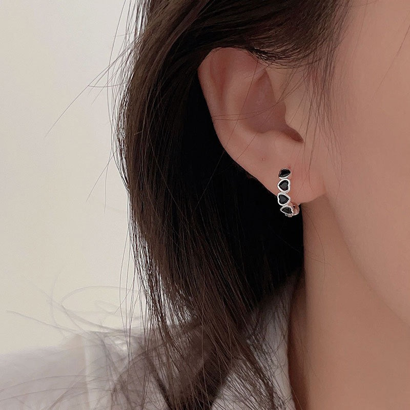 Silver Hoops with Ink Hearts Earrings