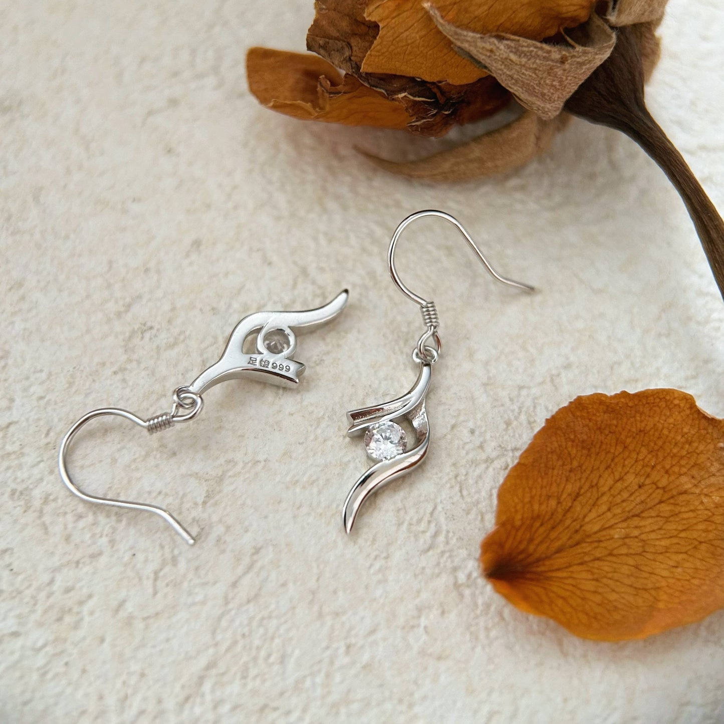 Silver Feather Streamer Earrings