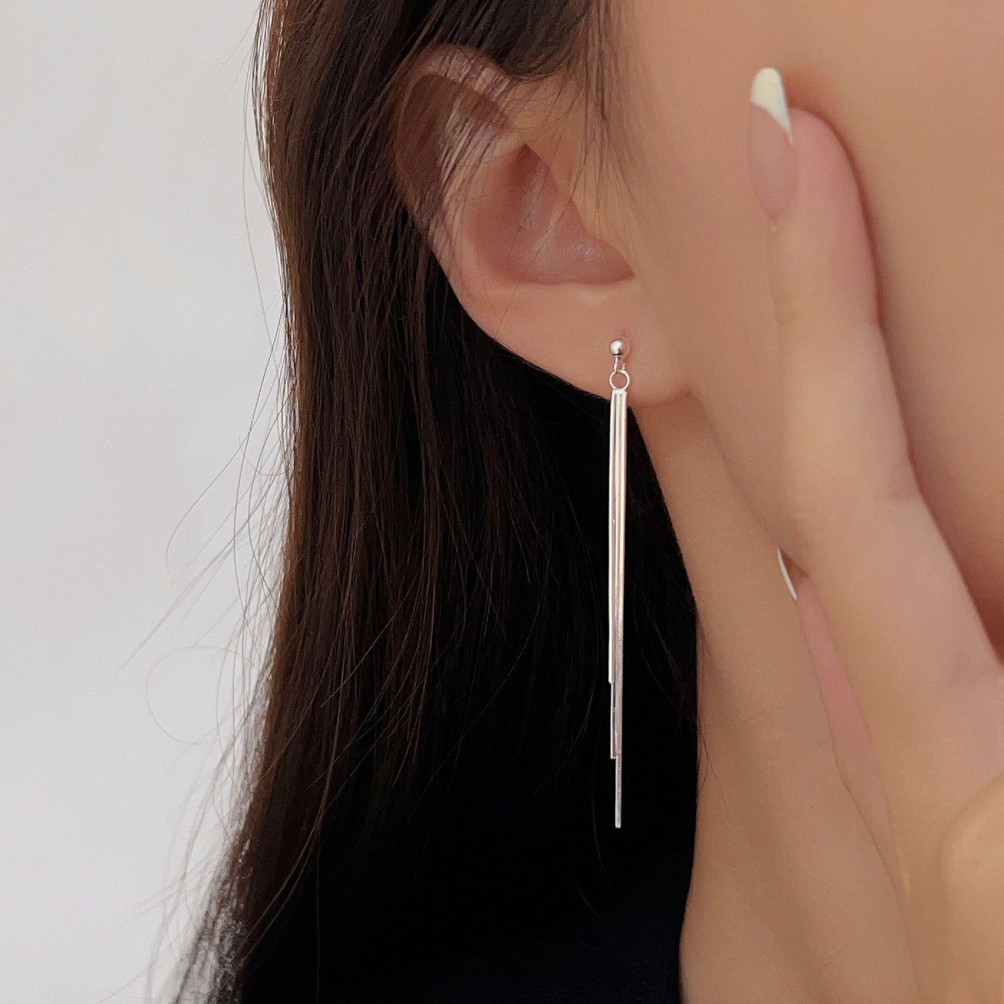 Silver Thread Tassels Earrings