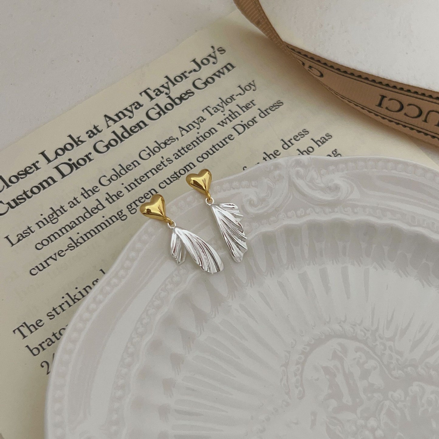 Whispering Heart & Feather Earrings