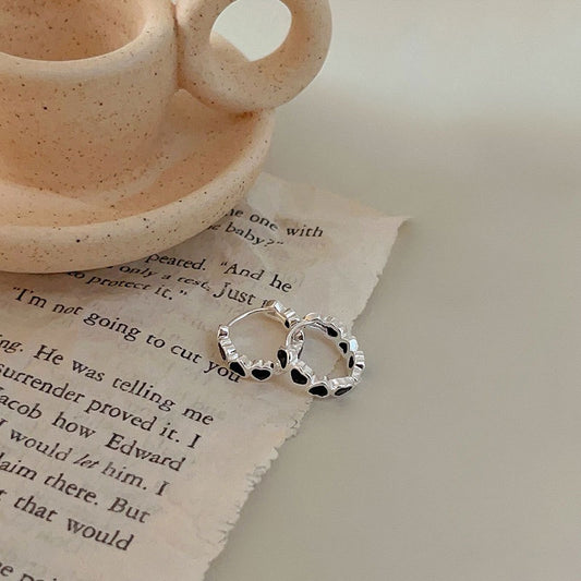 Silver Hoops with Ink Hearts Earrings